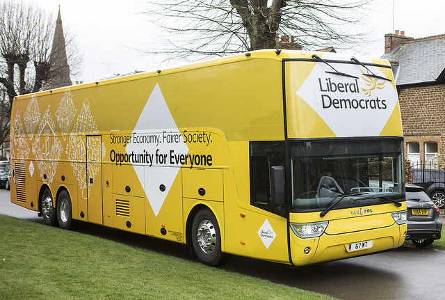 The Liberal Democrat battle bus takes to the road in Oxford
