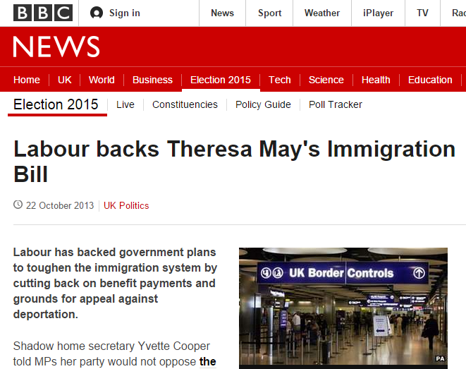 BBC report: Labour supports Tories over immigration