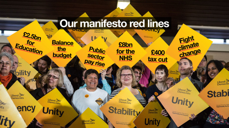 2015 Liberal Democrat manifesto photo showing Lib Dem red lines