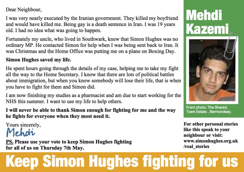 Simon Hughes leaflet - how Simon Hughes saved my life