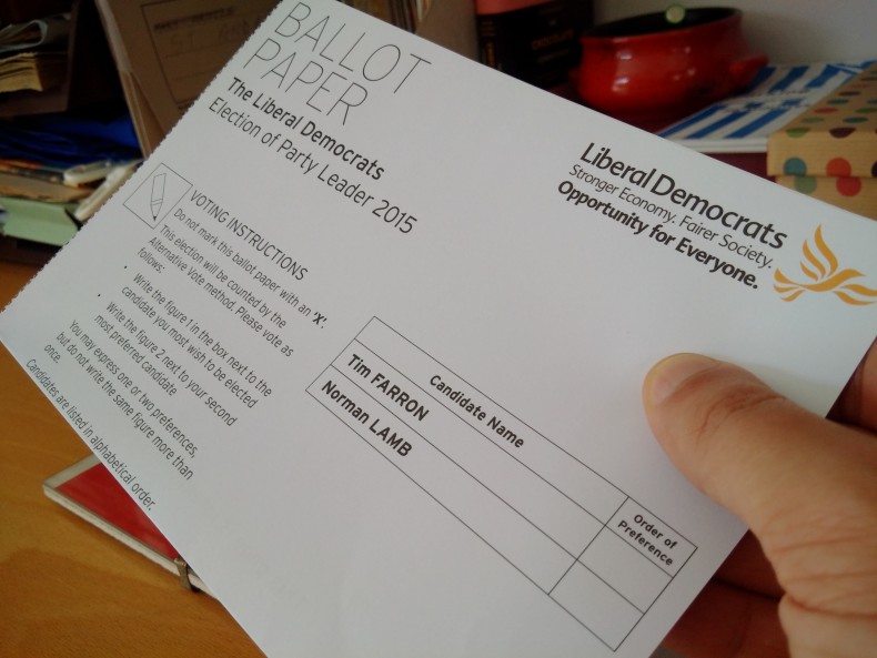 Lib Dem 2015 leadership election ballot paper