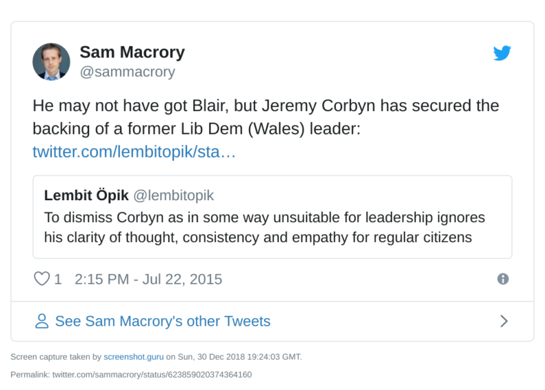 Sam Macrory reports Lembit Opik backs Jeremy Corbyn