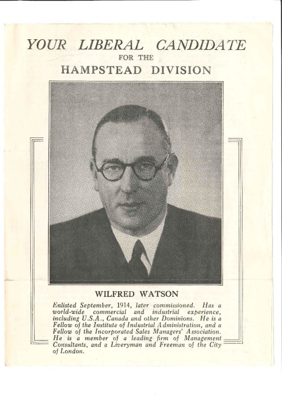 1950 Liberal Party leaflet - Hampstead - Wilfred Watson p1
