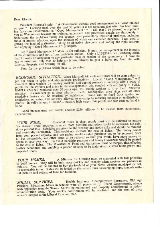 1950 Liberal Party leaflet - Hampstead - Wilfred Watson p2