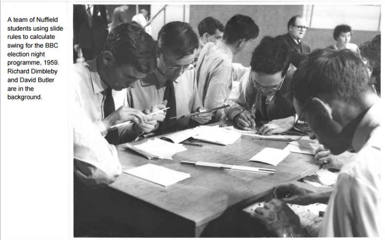 1959 election team at work with slide rules