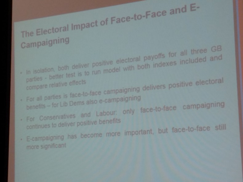 Justin Fisher's paper on election agent survey and campaign impact in 2015 general election