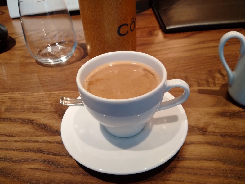Cup of coffee at the Cote Restaurant in Covent Garden.
