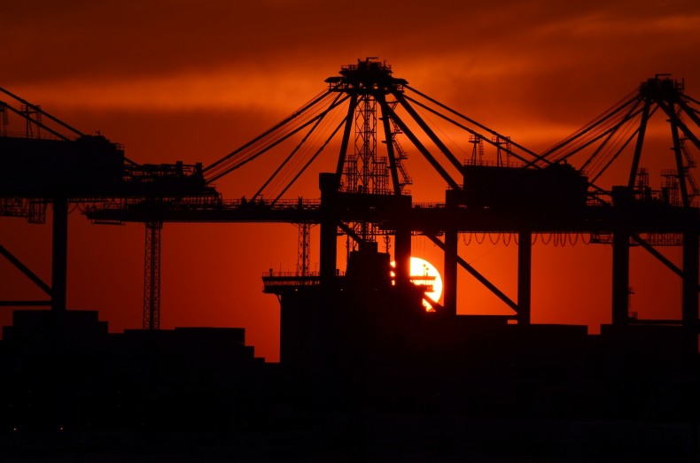 Container port in the sunset. CC0 Public Domain