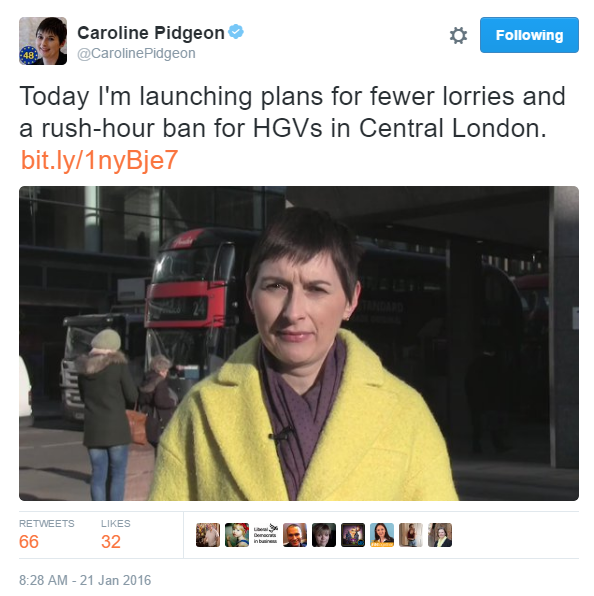 Caroline Pidgeon Tweet On HGV Campai