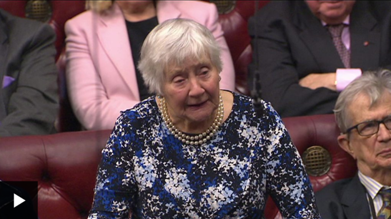 Shirley Williams giving her final speech in the House of Lords
