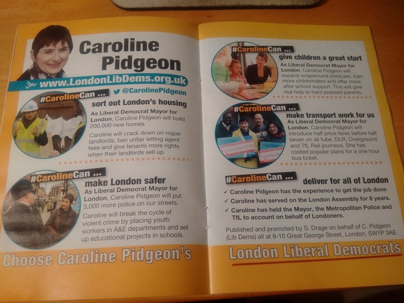 Caroline Pidgeon 2016 London Mayor election address
