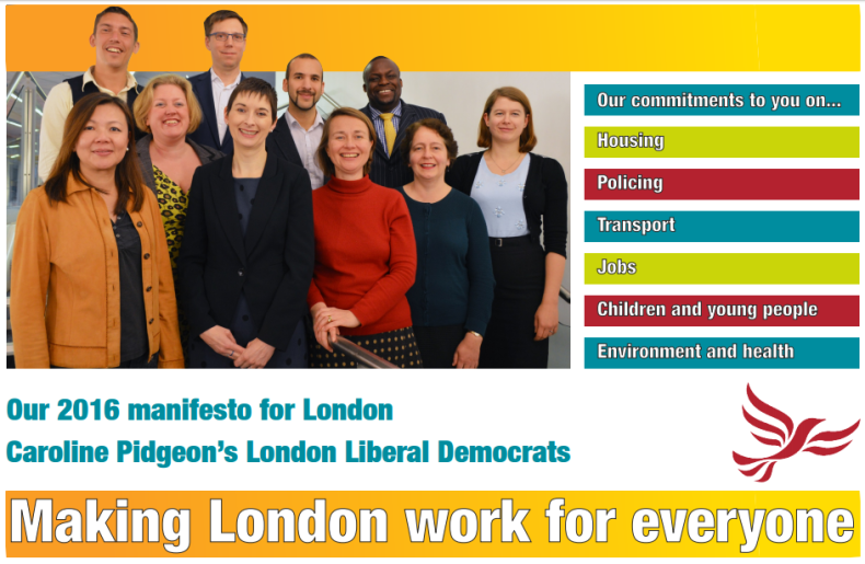 Caroline Pidgeon and London Liberal Democrats 2016 Mayor election manifesto