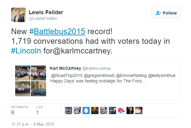 Conservative battle bus tweet