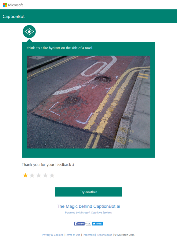 Microsoft photo recognition bot fails to recognise a pothole