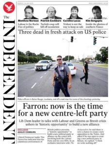 Tim Farron on realignment - Independent front page