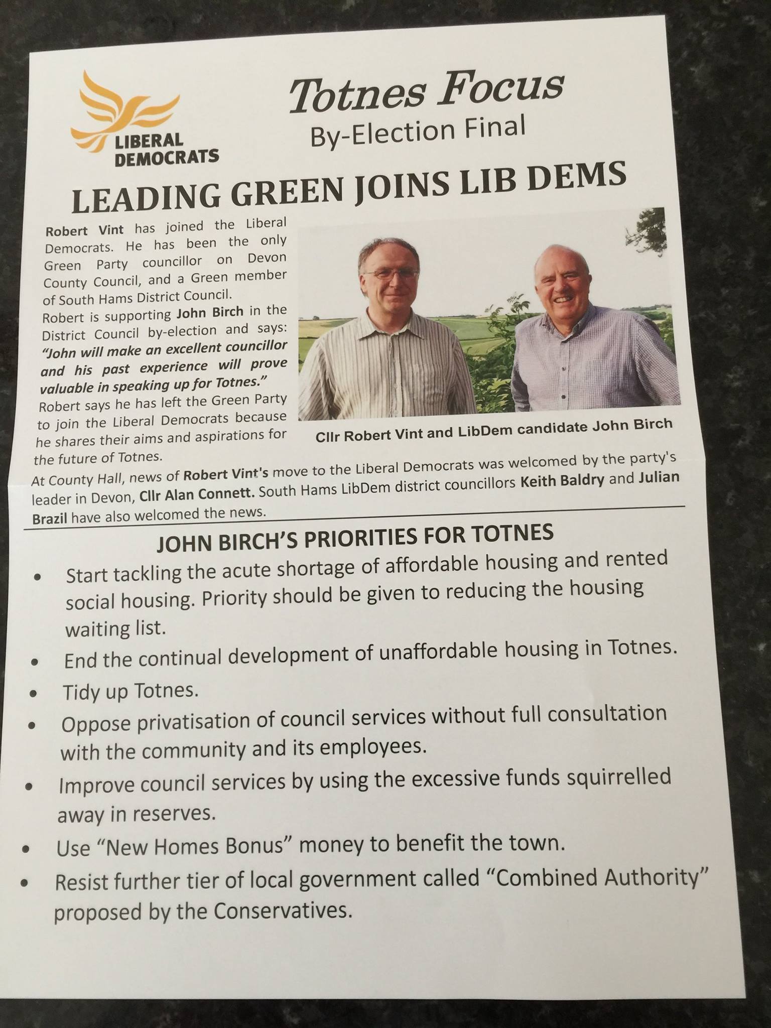 Totnes by-election leaflet - Lib Dem - page 1