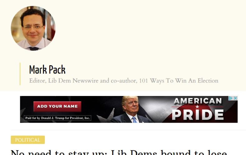Donald Trump ad on Mark Pack site