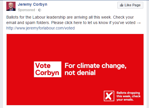 Jeremy Corbyn advert from Facebook