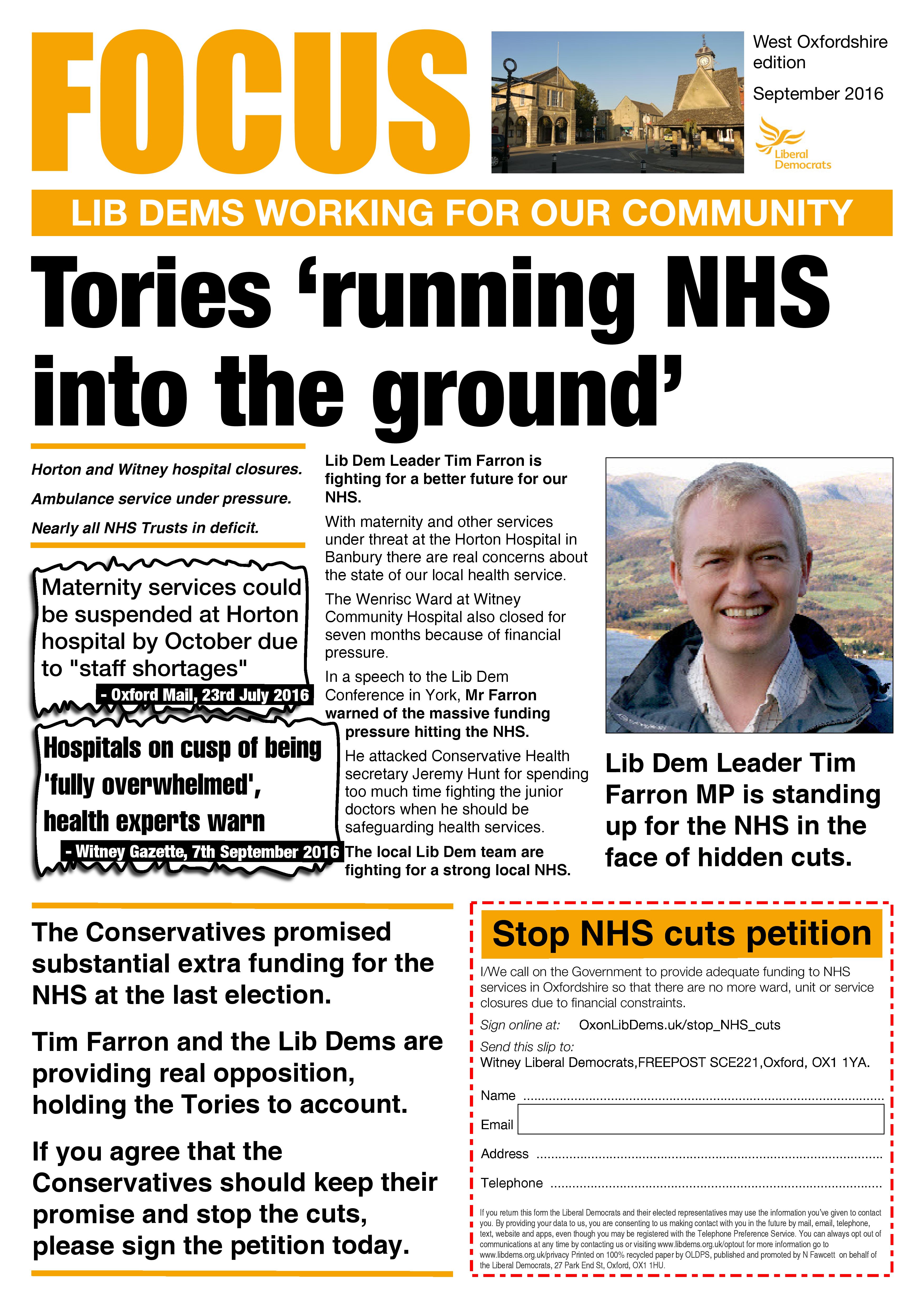 Witney Liberal Democrats September Focus - front page