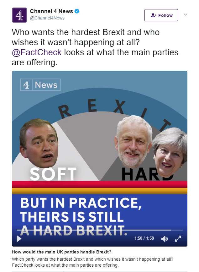 Channel 4 tweet about the Brexit policies of the main parties