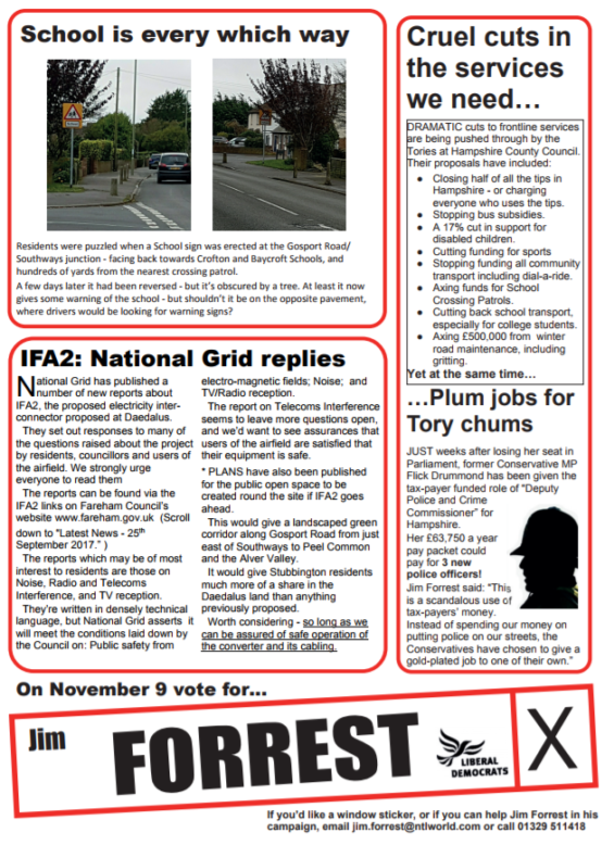 Stubbinton by-election Focus leaflet - back page