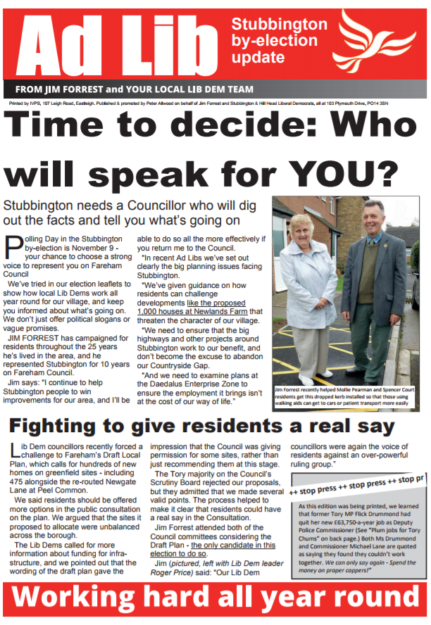 Stubbinton by-election Focus leaflet