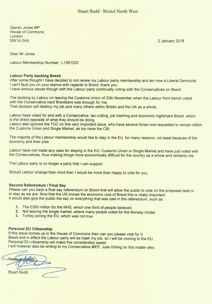 Resignation letter from Labour member Stuart Budd