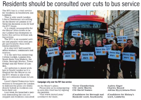 RV1 bus route coverage in South London Press