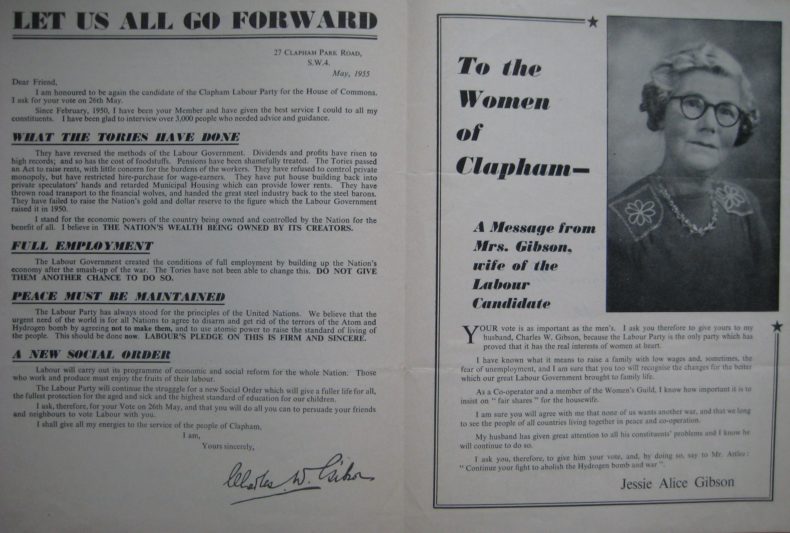 Labour election leaflet, Clapham, 1955 (inside)