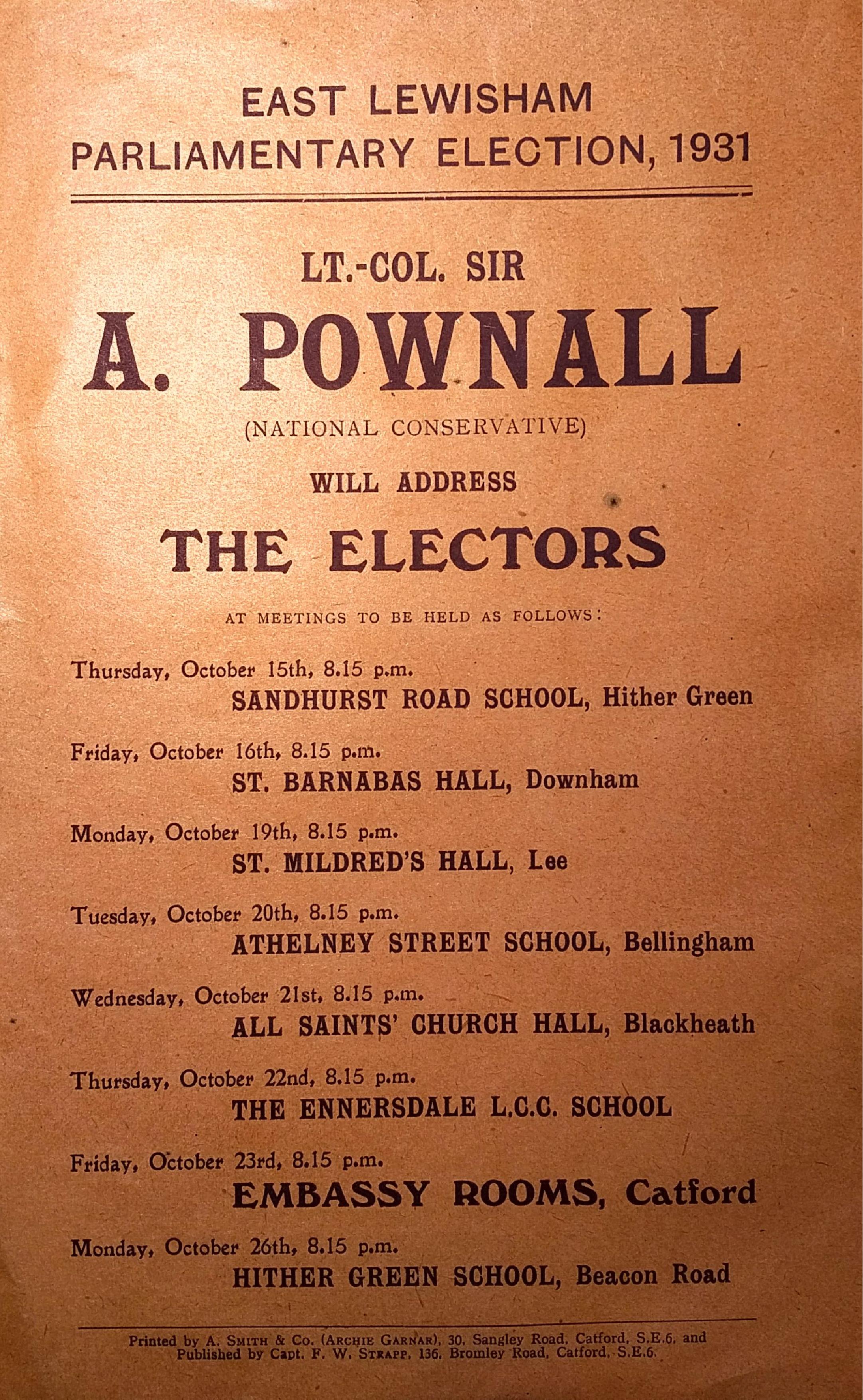 East Lewisham National Conservative election leaflet 1931