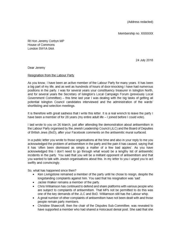 Russell Smith-Becker Labour Party resignation letter p1