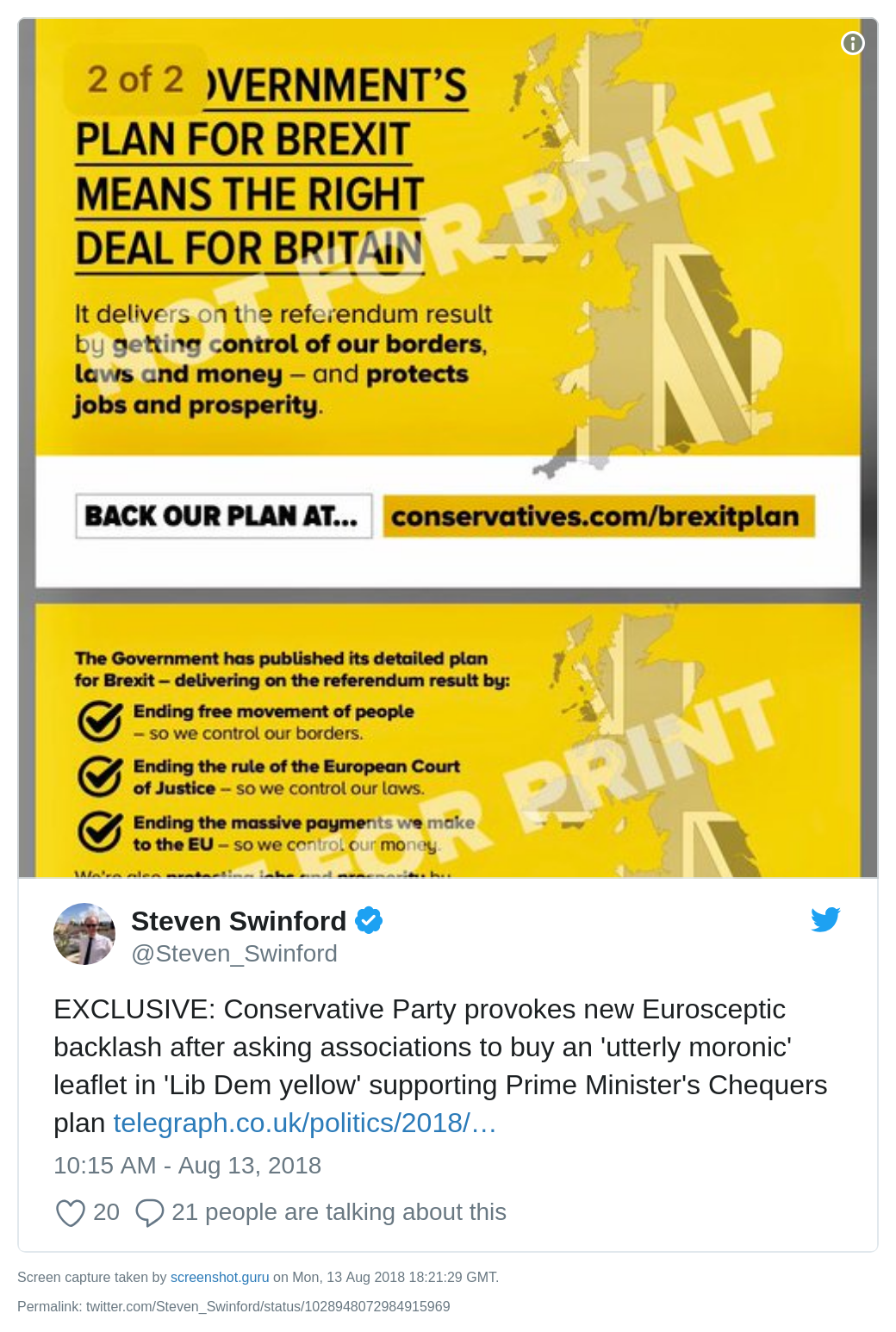 Conservative Brexit leaflets in Lib Dem yellow