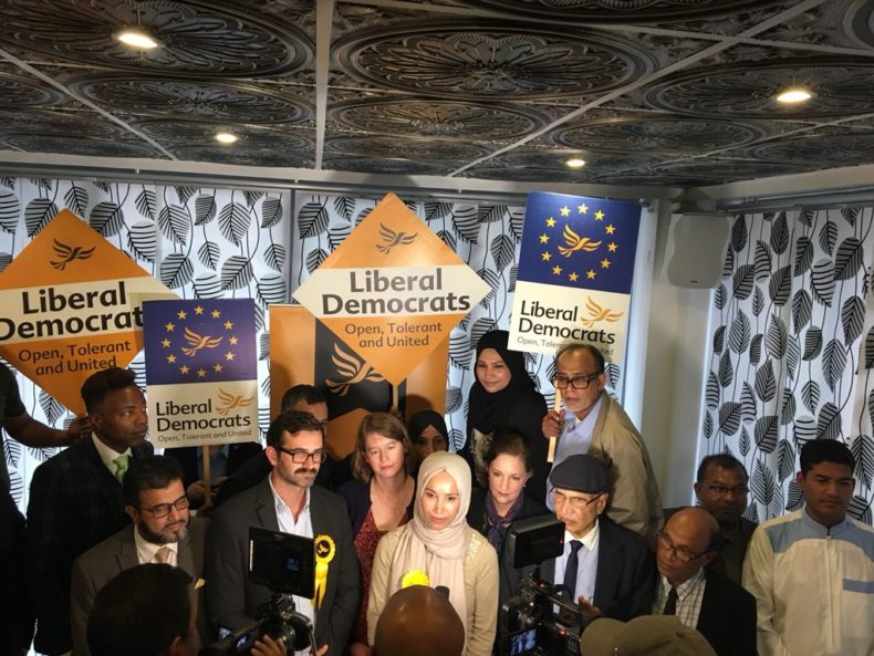 Rabina Khan and colleagues joining Lib Dems - photo courtesy of Shelly English