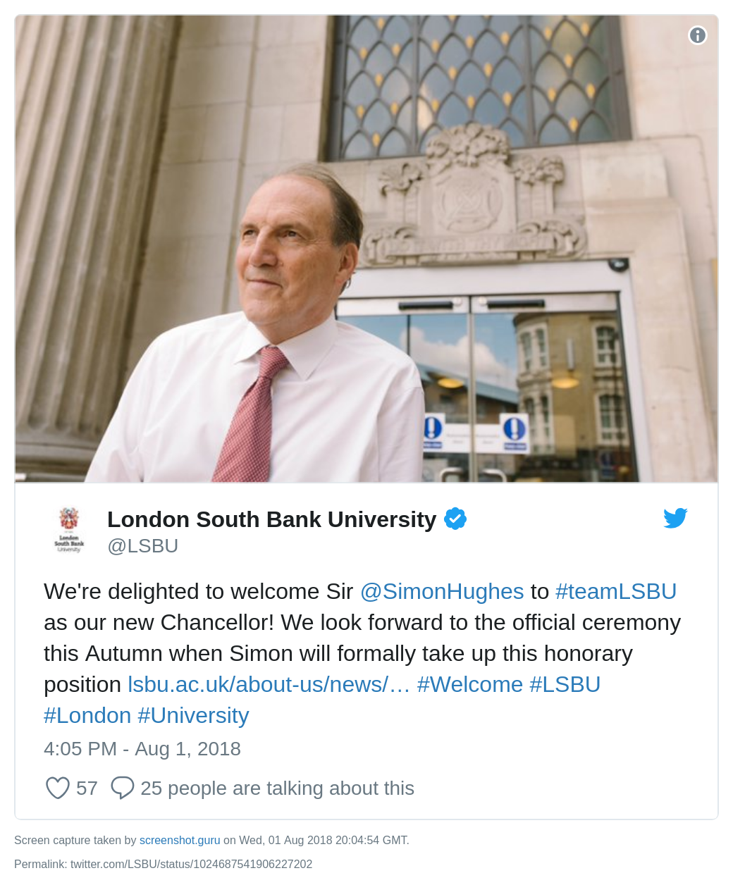 Simon Hughes - London South Bank University Chancellor
