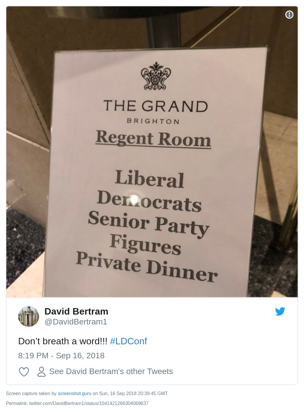 Top secret meeting sign at Lib Dem conference in Brighton