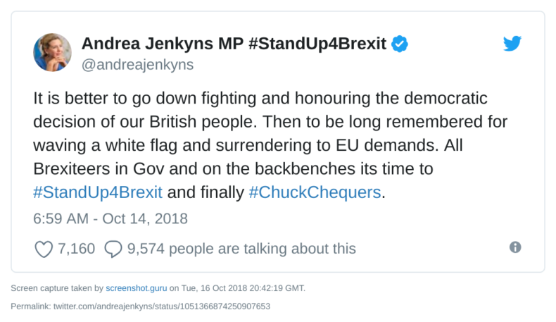 Andrew Jenkyns MP tweet on how it is better to go down fighting