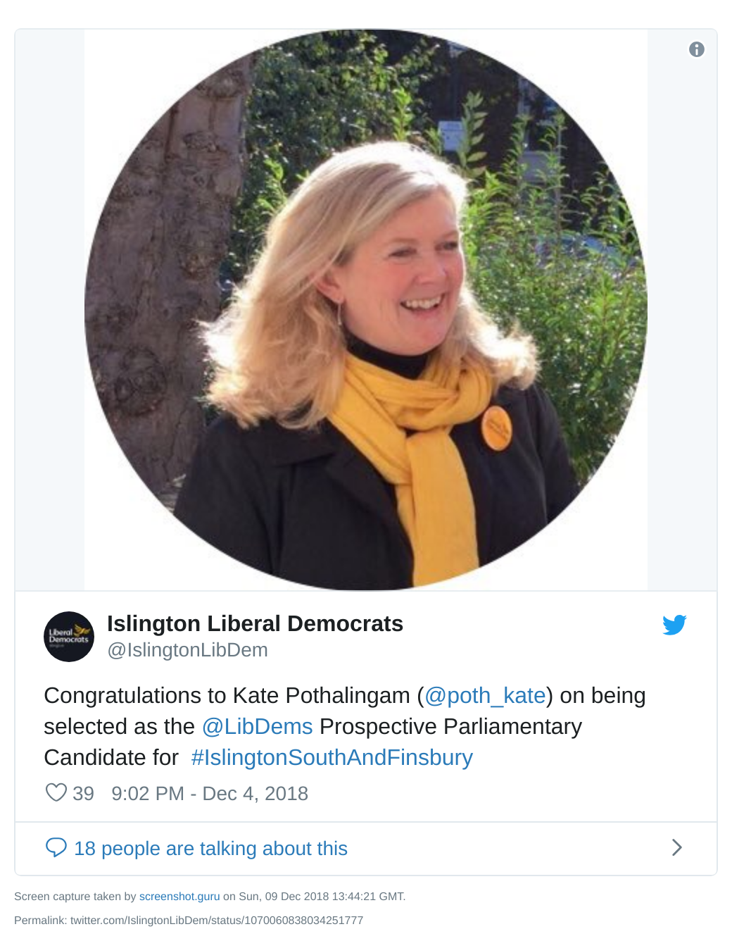 Kate Pothalingham selected by Islington Lib Dems