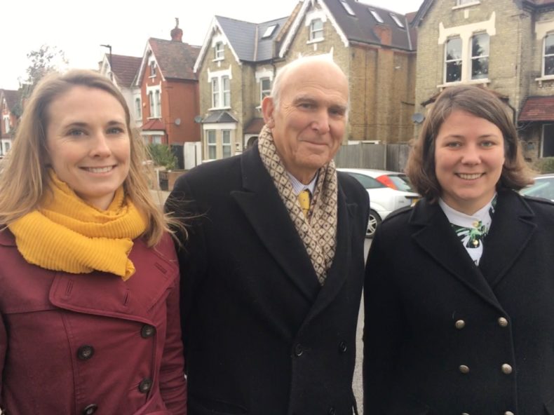 Lambeth Liberal Democrat PPCs Sarah Lewis and Helen Thompson with Vince Cable