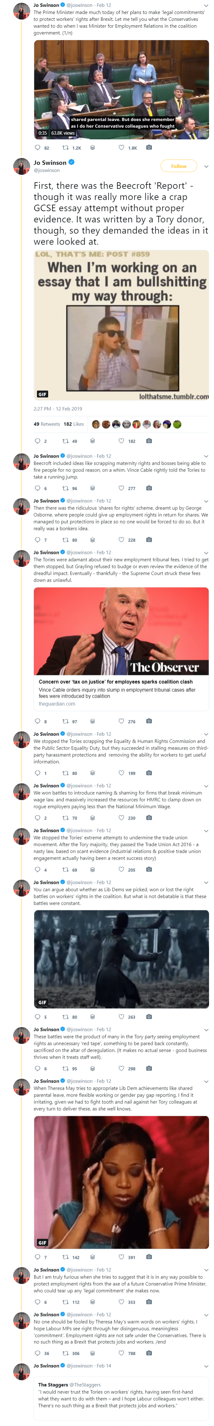 Jo Swinson tweets about employment rights