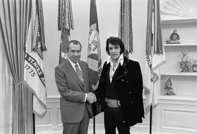 Richard Nixon with Elvis Presley in the Oval Office