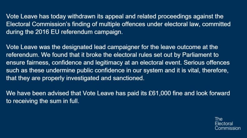 Electoral Commission statement on Vote Leave