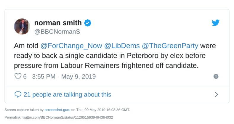 Norman Smith on how Labour Remainers pressured a potential joint Remain candidate in Peterborough