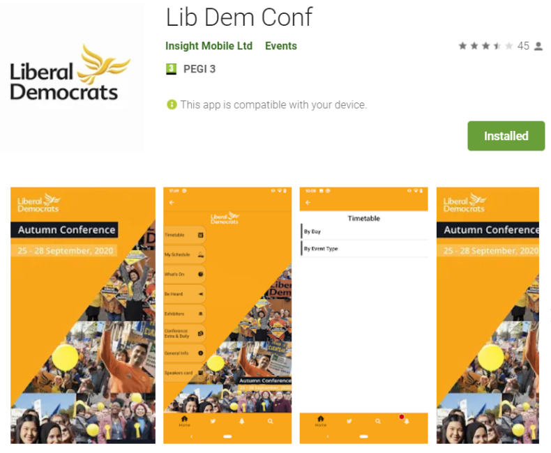 Liberal Democrat conference app screenshot