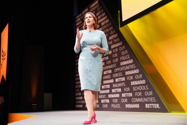 Jo Swinson speaking at the 2019 Lib Dem conference in Bournemouth - photo from the Lib Dems