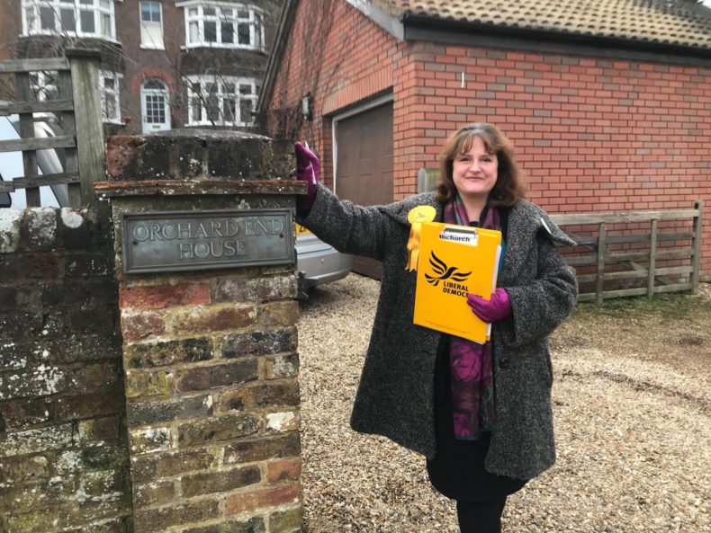 Lara Pringle out canvassing with a clipboard