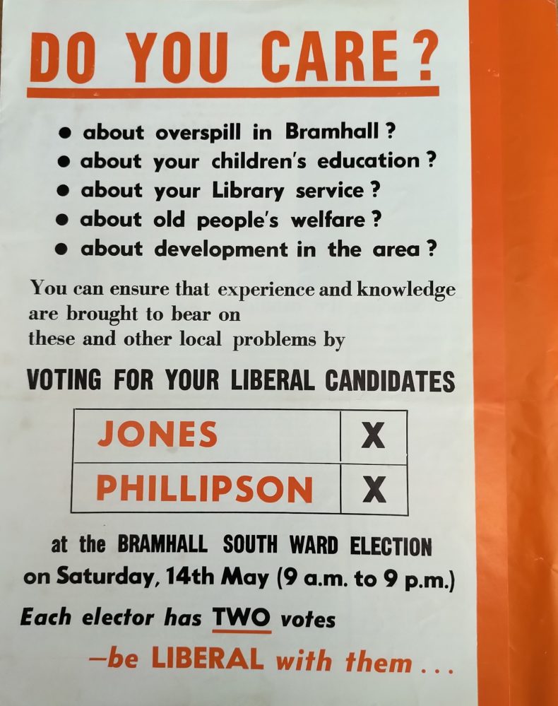 Bramhall Liberal Party leaflet 1966 - front