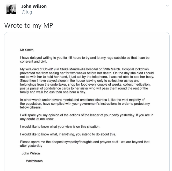 John Wilson writes to his MP about coronavirus