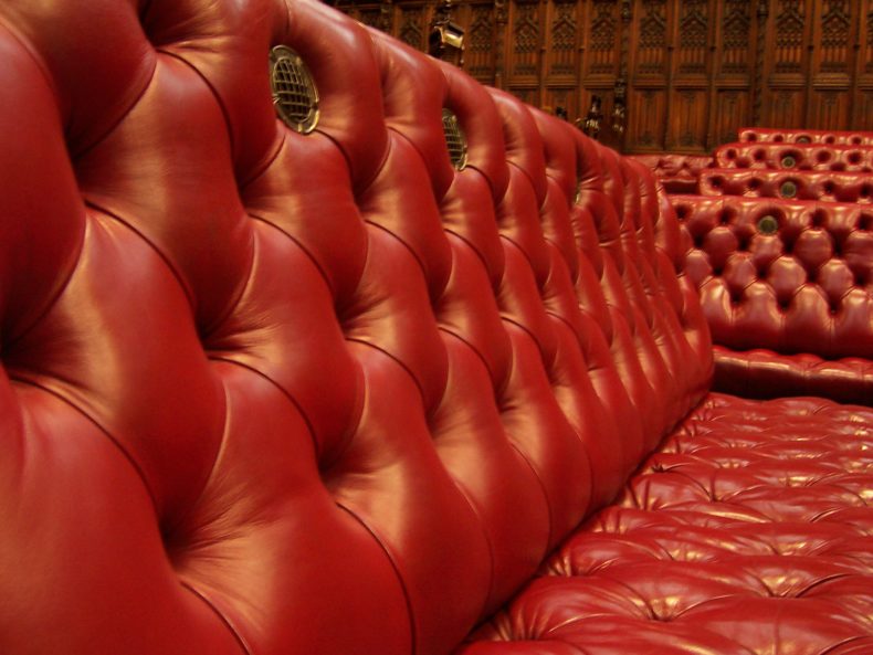 The red benches in the House of Lords