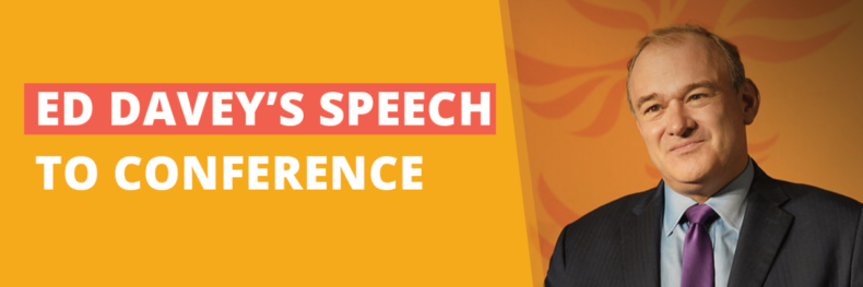 Ed Davey's conference speech banner