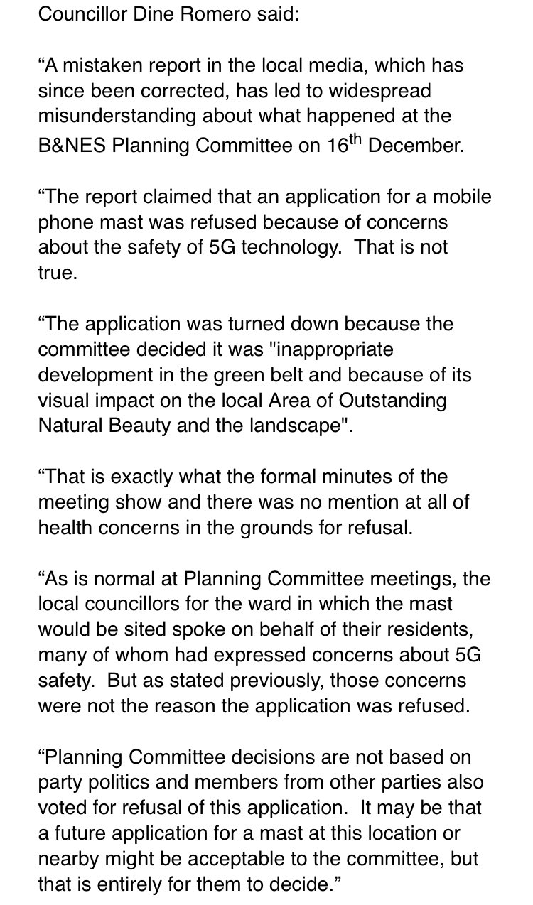 Cllr Dine Romero statement on controversial 5G planning application